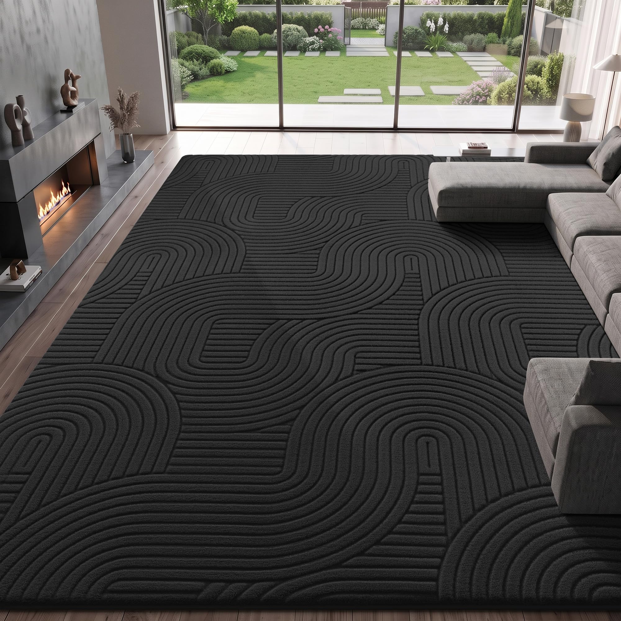 Sour Lemon Rugs for Living Room, Large Modern Area Rugs, 240x300cm, Black