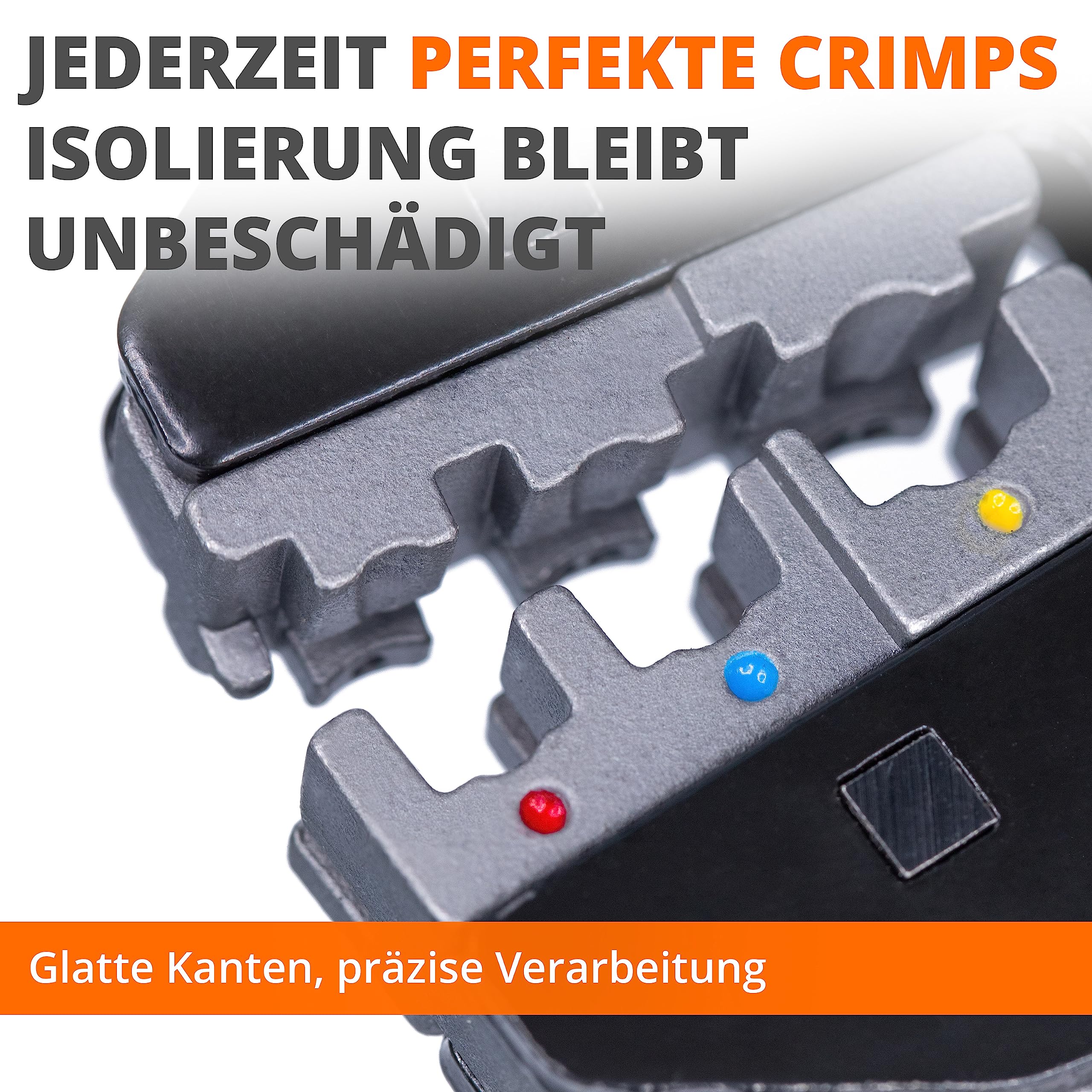 Wirefy 8-teiliges Crimpzange Set für isolierte & nicht isolierte Kabelschuhe, Schrumpfschläuche, Aderendhülsenisolierte Winkelflachstecker – Krimperzange, Aderendhülsenzange - mit Wechselbacken