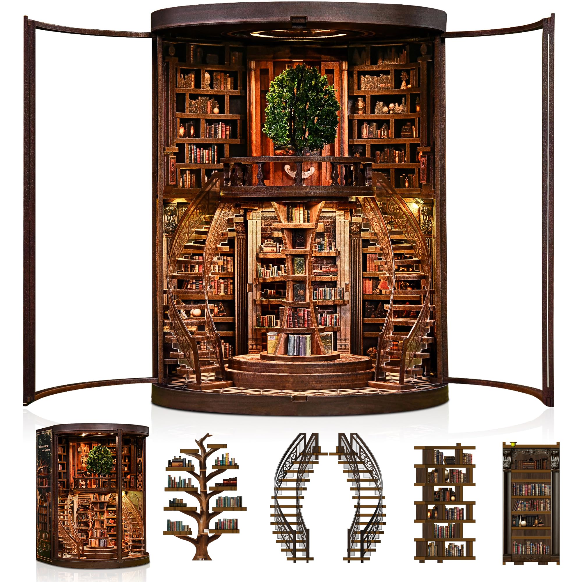 Book Nook Kits for Adults, CRIOLPO DIY Miniature House 3D Wooden Puzzle Craft Kit with Sensor LED Light
