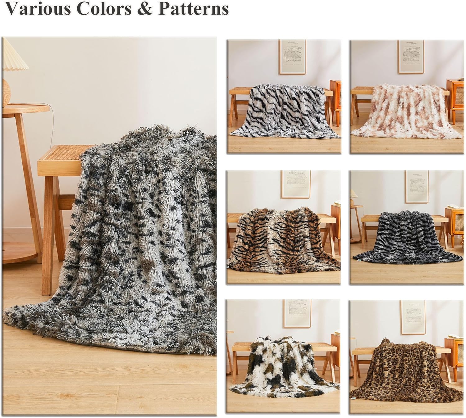 XeGe Luxury Faux Fur Cheetah Print Throw Blanket, Soft 50x60 Leopard Print Fluffy Blanket Throw, Shaggy Plush Decorative Couch Blanket, Cute Furry Animal Throw Fuzzy Blanket for Sofa Bed, Grey - Image 7