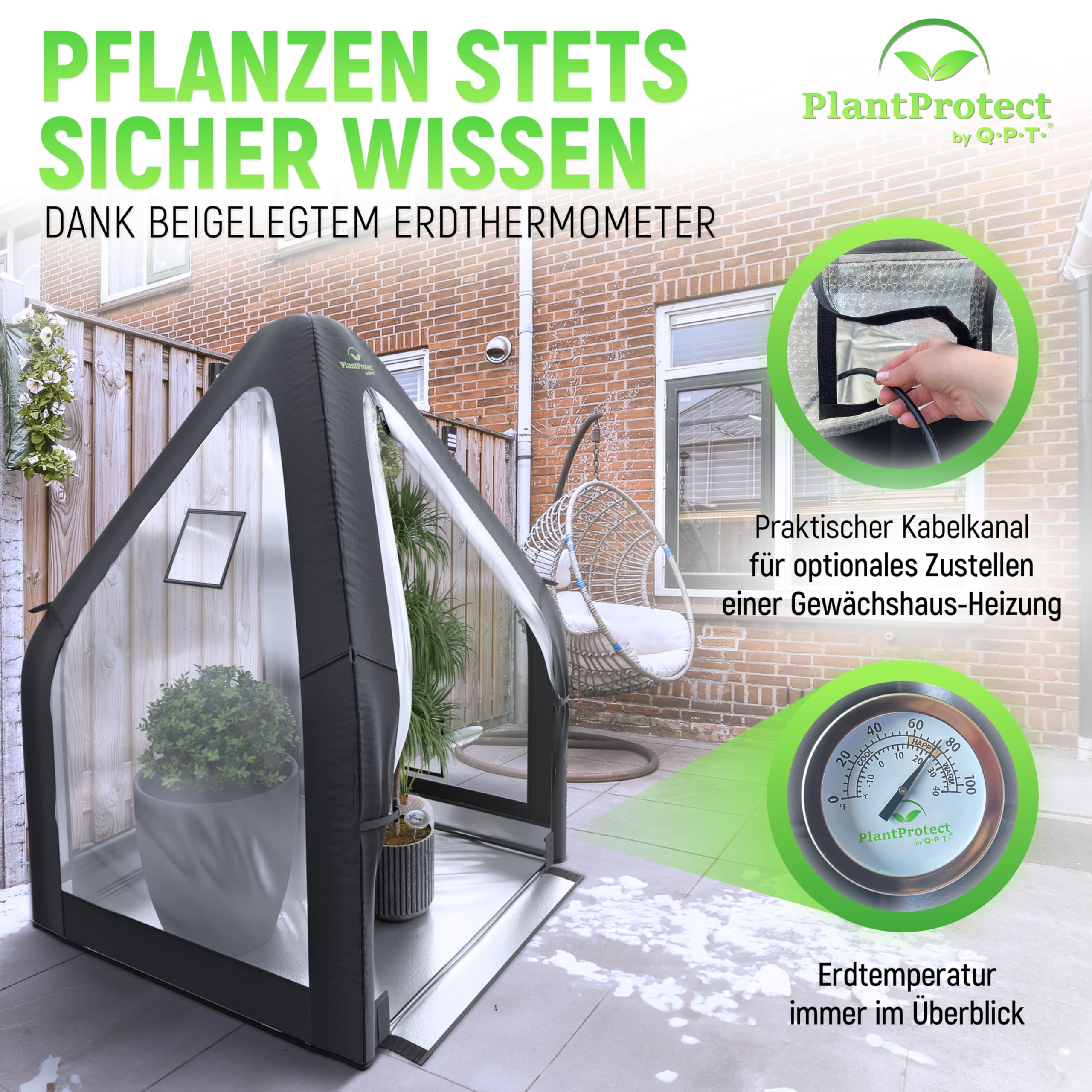 Q.P.T. Wintergewächshaus für Kübelpflanzen – strapazierfähiges PVC-Material zum Schutz vor Frost, Wind und Regen, einfache Montage inkl. Erdthermometer