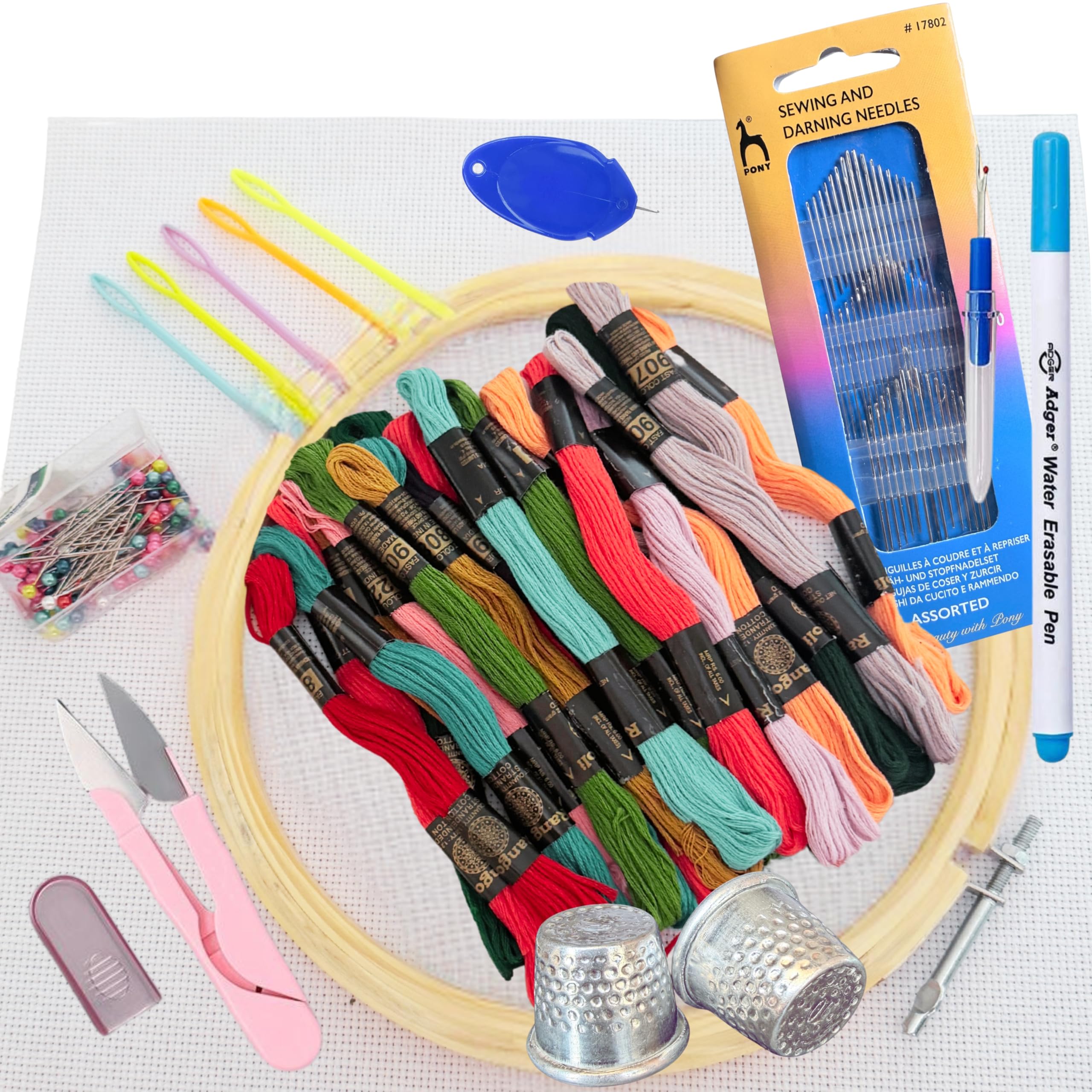 Artonezt 12 Pcs Complete Embroidery Kit for Beginners Adults Cross Stitch with Aida Cloth Fabric, Wooden Embroidery Hoop Ring Frame, Stranded Cotton Threads Skein and All Other Stitching Materials, Perfect Art & Craft Gift Set-image-32