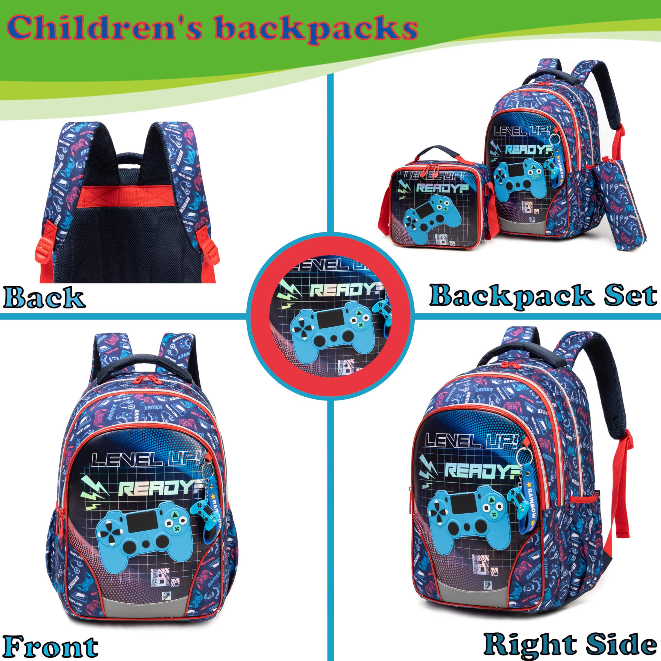 Zaino per bambini per ragazzi 43,2 cm 3PCS borsa scuola bambino viaggio regali adolescenti, Rosso-40420-yxsb, 17, Zaini da viaggio