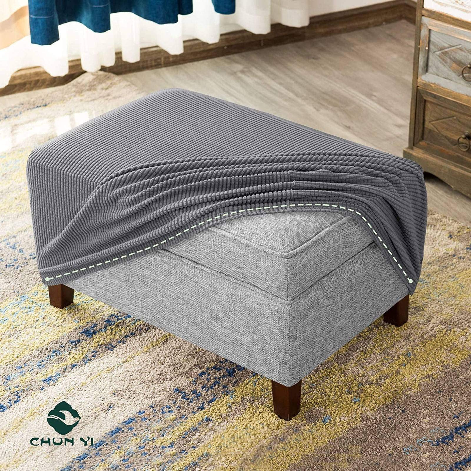 JHLD Copri Pouf Elasticizzato, Rettangolare Copertura - 4