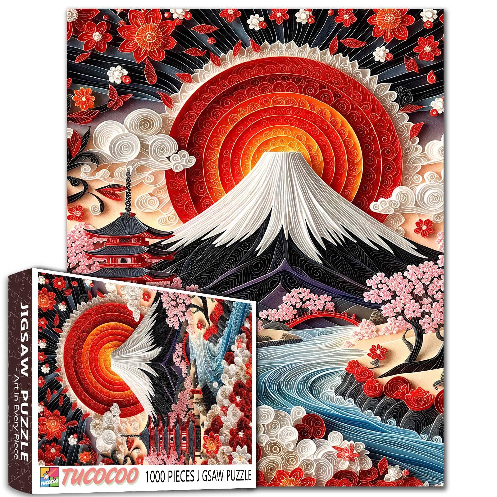 1000 Pieces Jigsaw Puzzle for Adults Students Mount Fuji Cherry Blossoms Japanese Temples Sunset Landscape Scenic Puzzles Large Size 20ร27 Inches Colorful Challenge Gift for Family Friends โ image 1