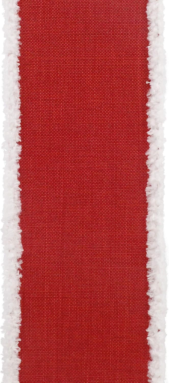 Reliant Ribbon Snowy Edge Linen Wired Edge Ribbon, 2-1/2 Inch X 10 Yards, Red/white