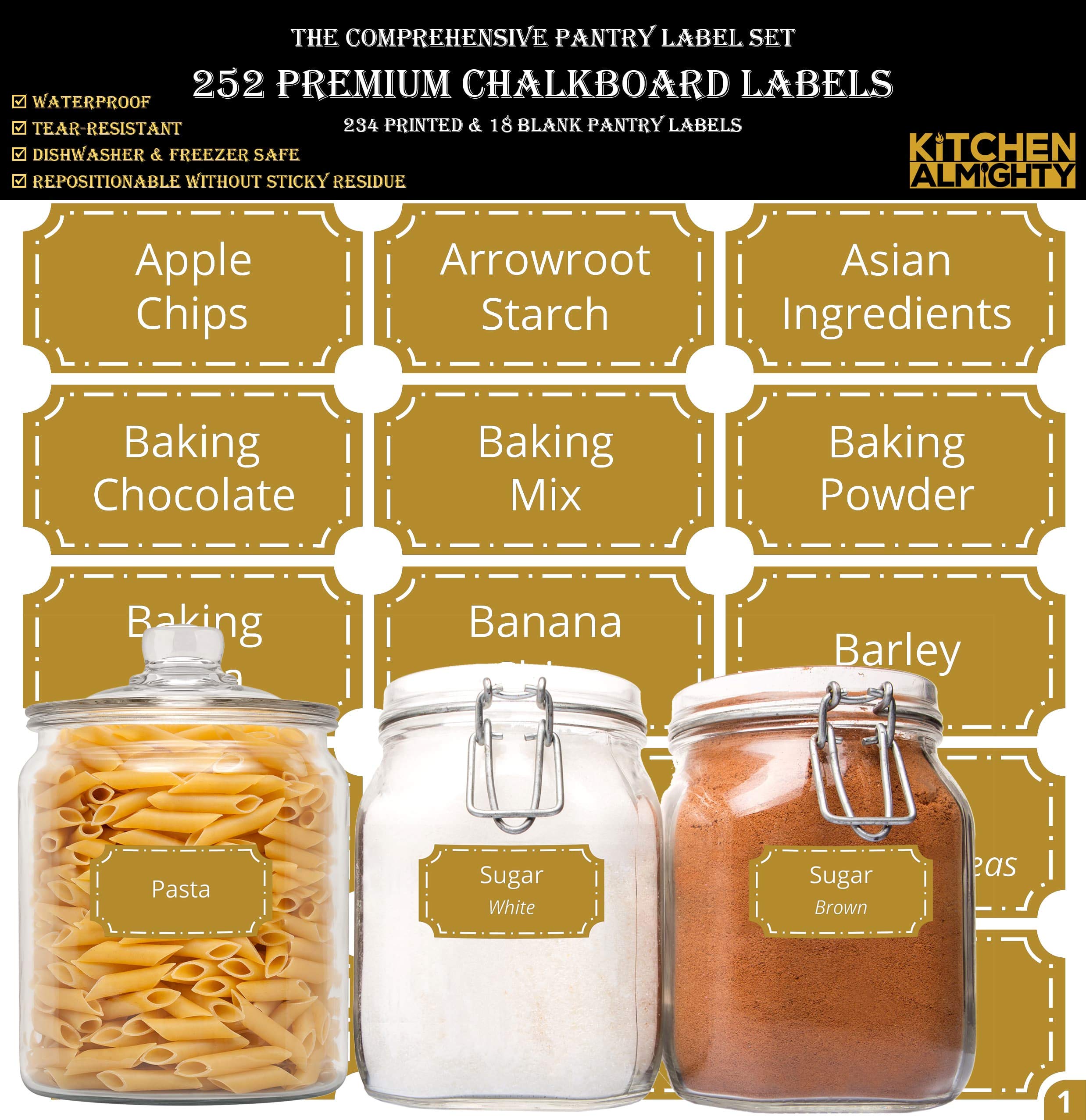 Buy 252 Preprinted Pantry Labels Set 3” X 1.5” Gold Pantry Label w