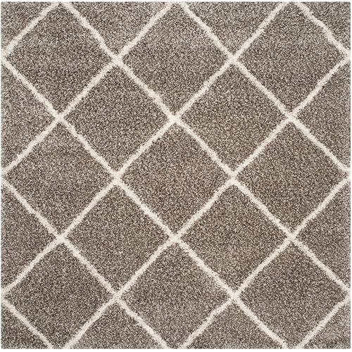 SAFAVIEH Hudson Shag Collection SGH281B Modern Diamond Trellis Non-Shedding Living Room Bedroom Dining Room Entryway Plush 2-inch Thick Area Rug, 11' x 11' Square, Grey / Ivory