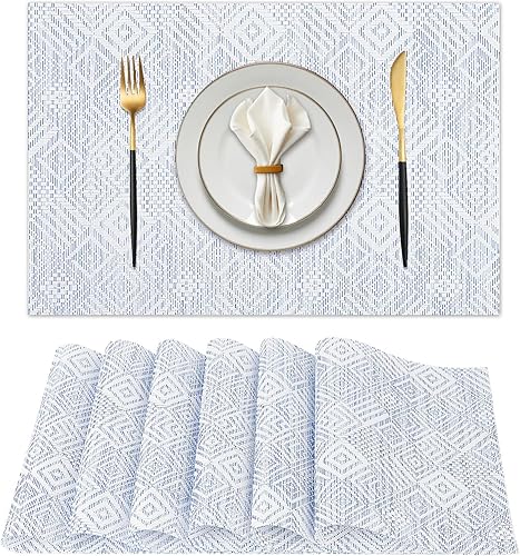 EDanle Juego de 6 manteles individuales de vinilo de plástico, lavables, resistentes al calor, antideslizantes, elegantes, duraderos, para cocina,