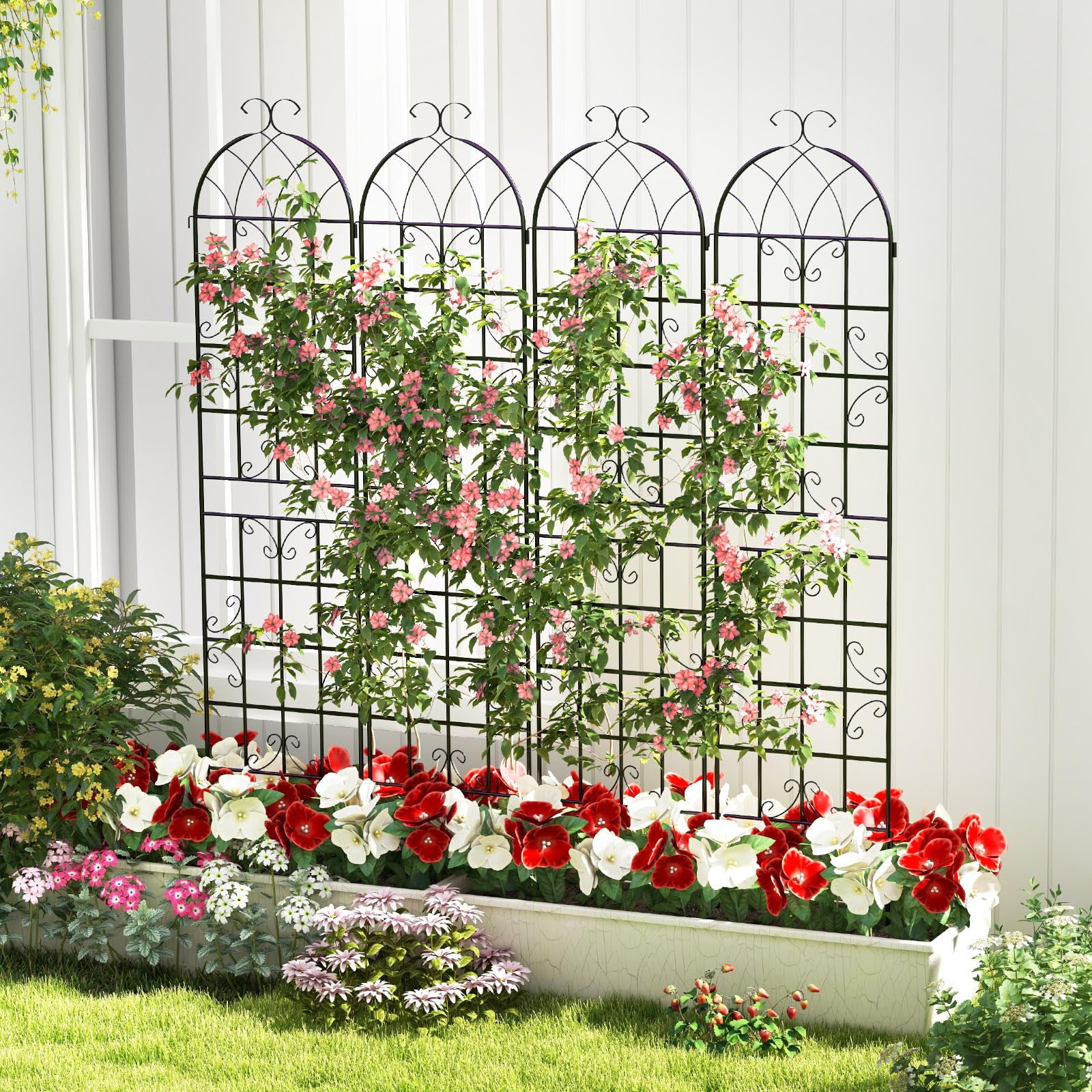 GOPLUS Rankgitter Metall 220cm hoch, 2er Set Rankhilfe, Rosenspalier mit Ranknetz, dekorativer Rosengitter, freistehende Gartenzaun Pflanzengitter für Kletterpflanzen, Blumen, zum Stecken, 220 x 50 cm