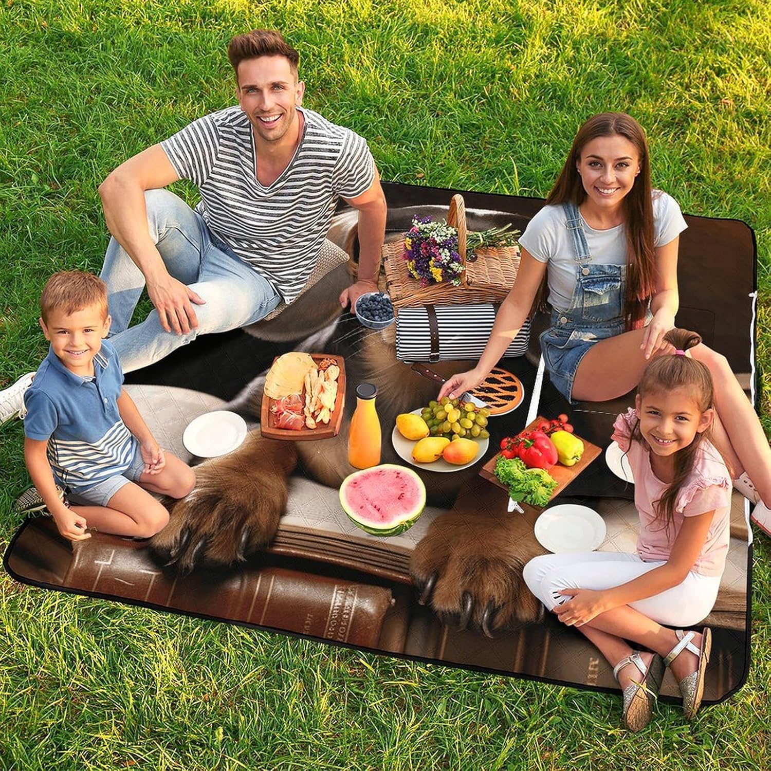 Dachshund Book Picnic Blanket with Zipper Water Resistant Sand Free Picnic Mat Washable Foldable Easy Carry Beach Blanket for Lawn Beach Hiking Camping
