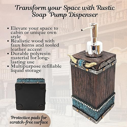Miniatura 2 de BestGiftEver Dispensador de jabón Southwestern, accesorios de baño de vaquero, bomba de jabón inspirada en cuero sintético y cuero decoración del