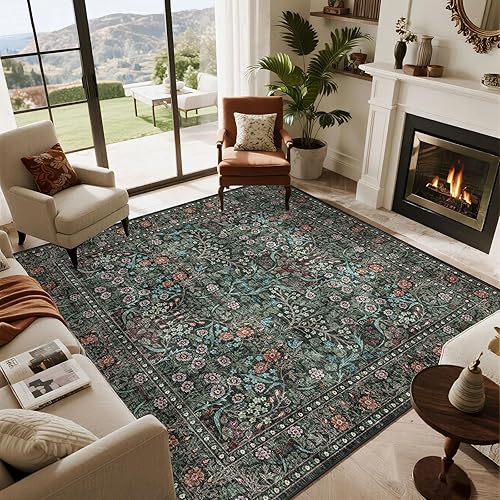 Miniatura 19 de Alfombra floral para sala de estar, 5 x 8 pies, color marfil, suave, lavable, bohemia, para dormitorio, estética, resistente a las manchas,