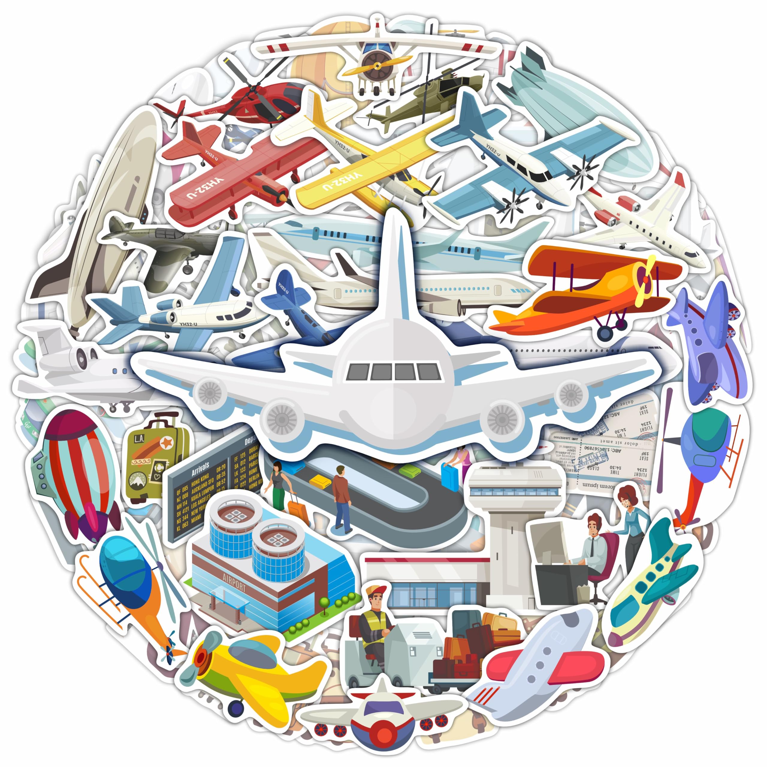 BulbaCraft 100 Pcs Airplane Stickers - Aircraft & Helicopter Decals for Birthday, Party Supplies & Gifts