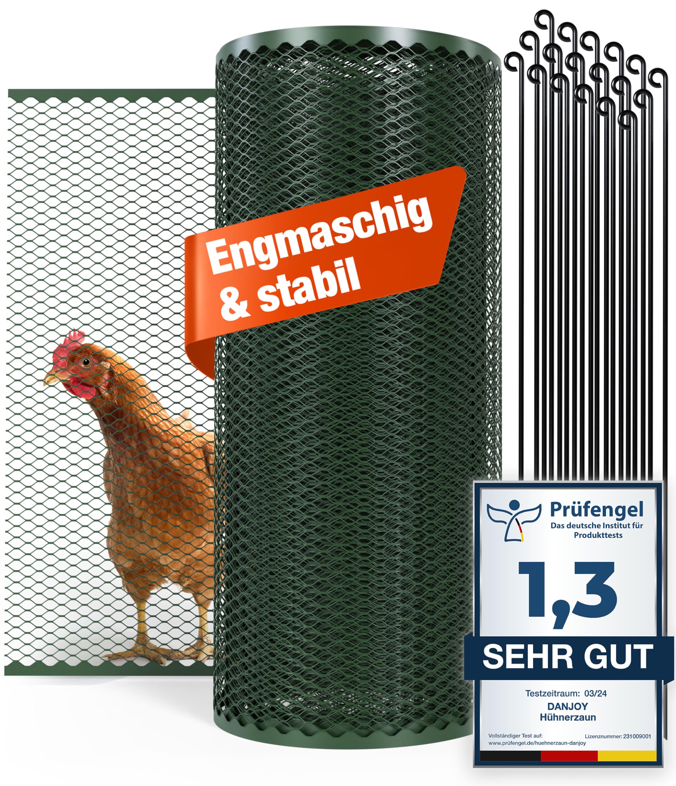 Hühnerzaun I 90cm hoch I 25m lang I Der Zaun für Hunde oder Kleintiere ist besonders engmaschig, stabil - kein Durchhängen I 20x Befestigungen I Hundezaun Garten - Grün