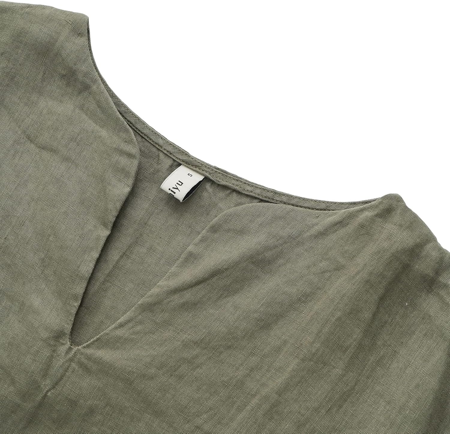 Amazhiyu Women's 100% Linen V Neck Cap Sleeve Blouse Basic Casual Summer Top - Image 6