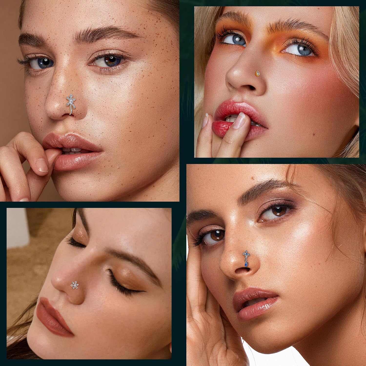 REVOLIA 20Pcs 20G Surgical Steel Dangle Nose Rings L Shaped Nose Ring Studs for Women Men CZ Heart Moon Dangling Flower Butterfly Nose Piercing Jewelry - Image 6