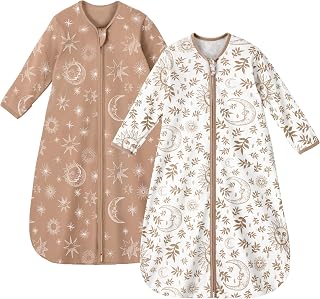 Baby Sleep Sack 0-6 Months 100% Cotton Long Sleeve Wearable Blanket Baby Sleep Bag with 2-Way Zipper 2 Pack 0.5 Tog Sleeping Sack for Newborn Infant