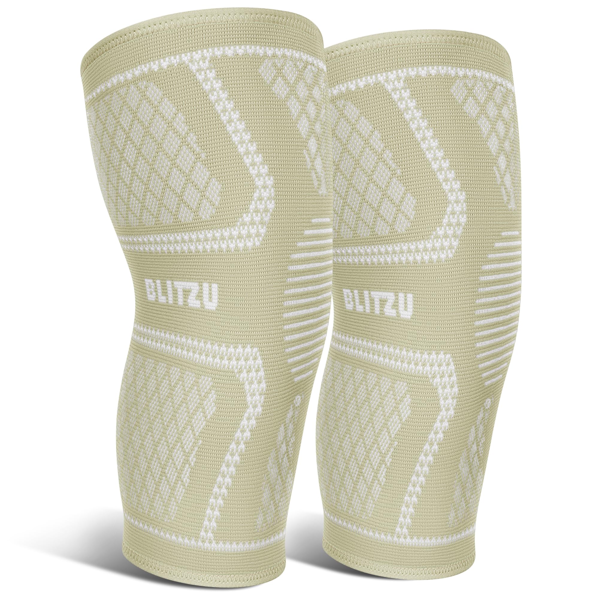 Knee Brace for Meniscus Tear 2 Pack, Knee Compression Sleeve for Men and Women, Knee Support for Arthritis, Swelling, Inflammation, ACL, Pain Relief, Running, Workout, Sports and Recovery Beige L