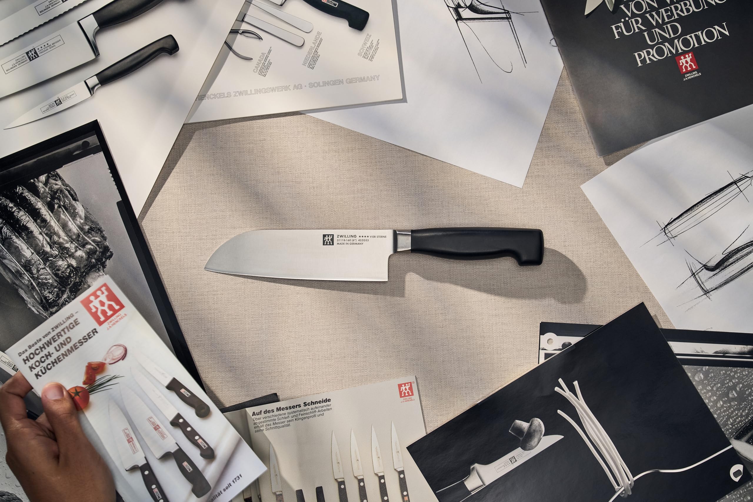 ZWILLING Vier Sterne Santokumesser 16 cm, Rostfreier Spezialstahl, Kunststoff-Griff, Eisgehärtete Klinge, Schwarz, Made in Germany