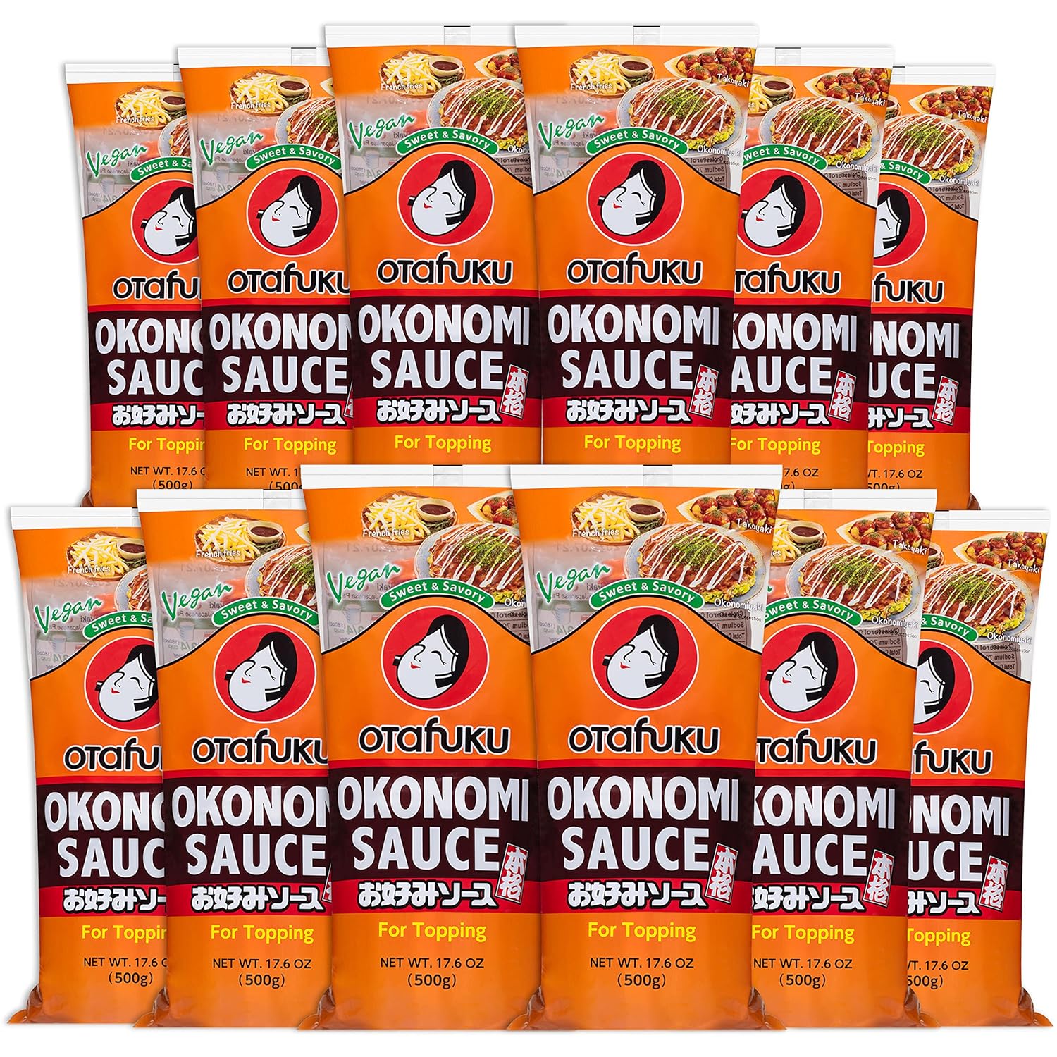 Otafuku Okonomi Sauce, Vegan Japanese Topping for Okonomiyaki Pancakes, 17.6 Ounces (12 Pack)