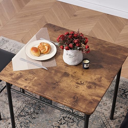 Miniatura 3 de VECELO Juego de mesa de comedor pequeña para 2, 3 piezas, cocina, bar, comedor, cuadrada, con sillas acolchadas de poliuretano, marrón retro