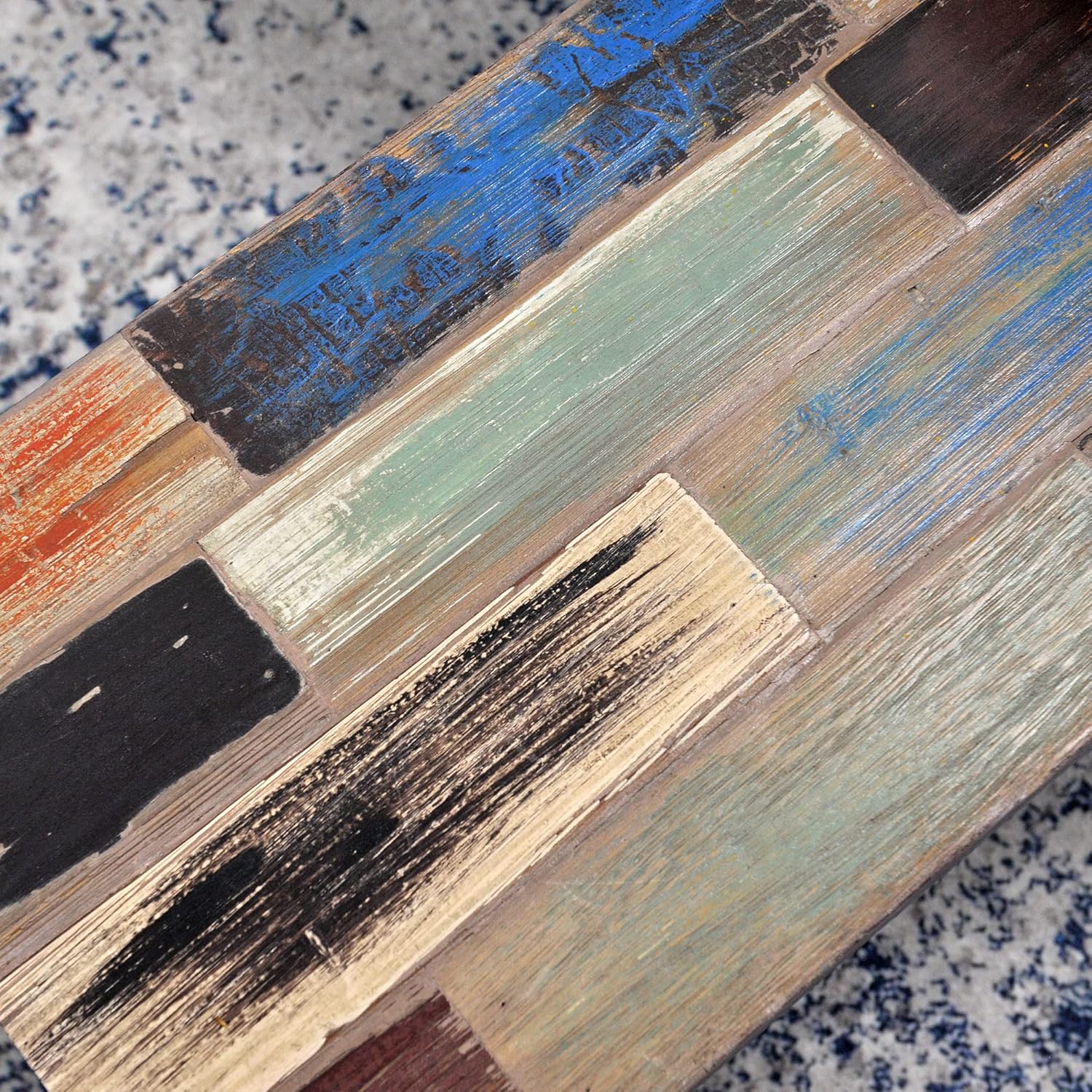 Rustic Multi Color Rectangle Bench 13" x 22" x 17.5" H Reclaimed Wood Coffee Side Table Vintage Accent Solid Plant Stand End Tables Living Room Entryway Patio Bedroom Foot Stool