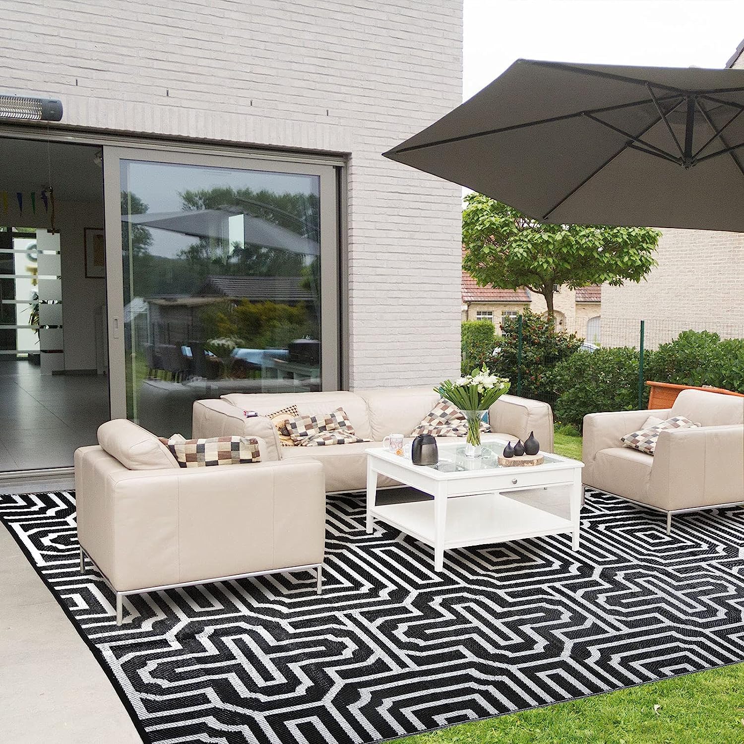 Outdoor Camping Rugs, Plastic Straw Rug, 9'x12' Rug patios Clearance Reversible Mats, Large Floor Mat & for Outdoors, RV, Patio, Backyard, Deck,