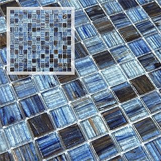 Mesh-Mounted Glass Mosaic Tile Backsplash, 12” x 12” Mixed Blue Wall Gla...