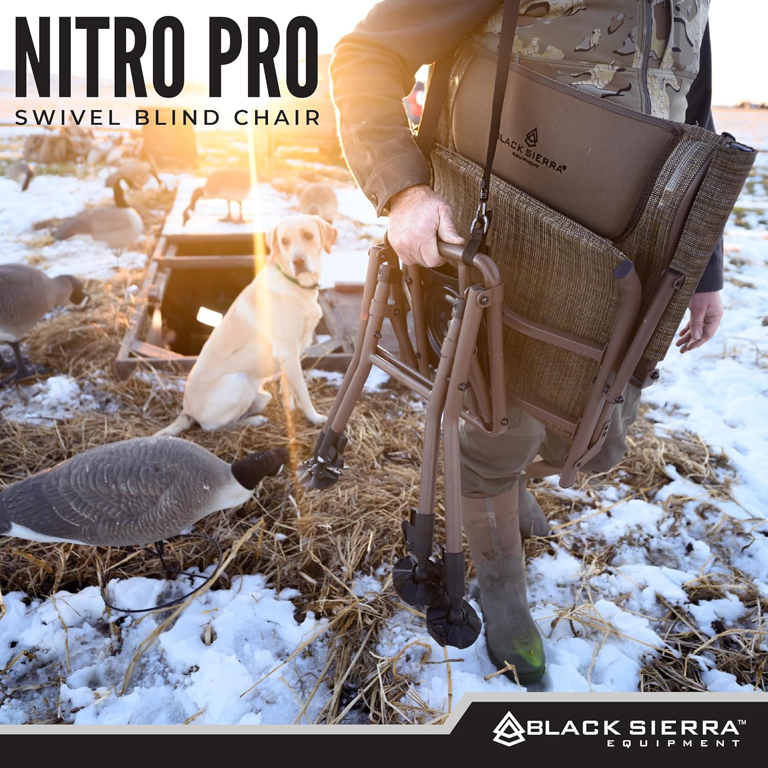 Black Sierra Heavy Duty Swivel Hunting & Camping Chair Supports 300 Lbs, XL 360° Silent Swivel for Hunting Blind, Portable Ground Chair w/All Terrain Feet, Padded Armrests w/Carry Strap and Cupholder - Image 7