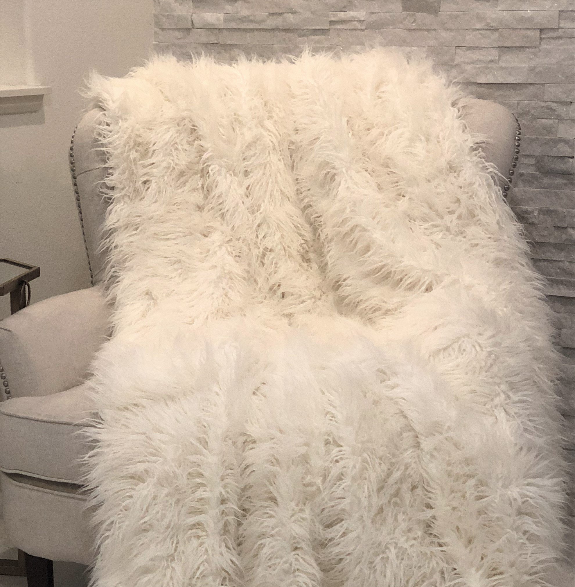Plutus Brands Plutus Mongolian Faux Fur Luxury Throw, 114" L x 120" W King, White