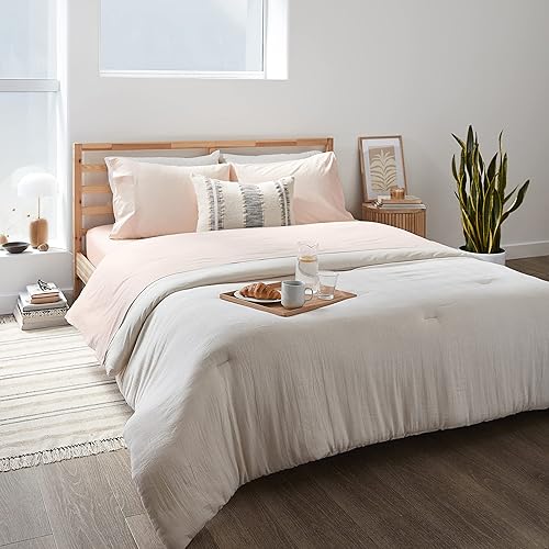 Miniatura 7 de Five Looms Sábana bajera de percal para uso diario y 2 fundas de almohada, 100% algodón, bolsillo profundo de 15 pulgadas, sábanas refrescantes