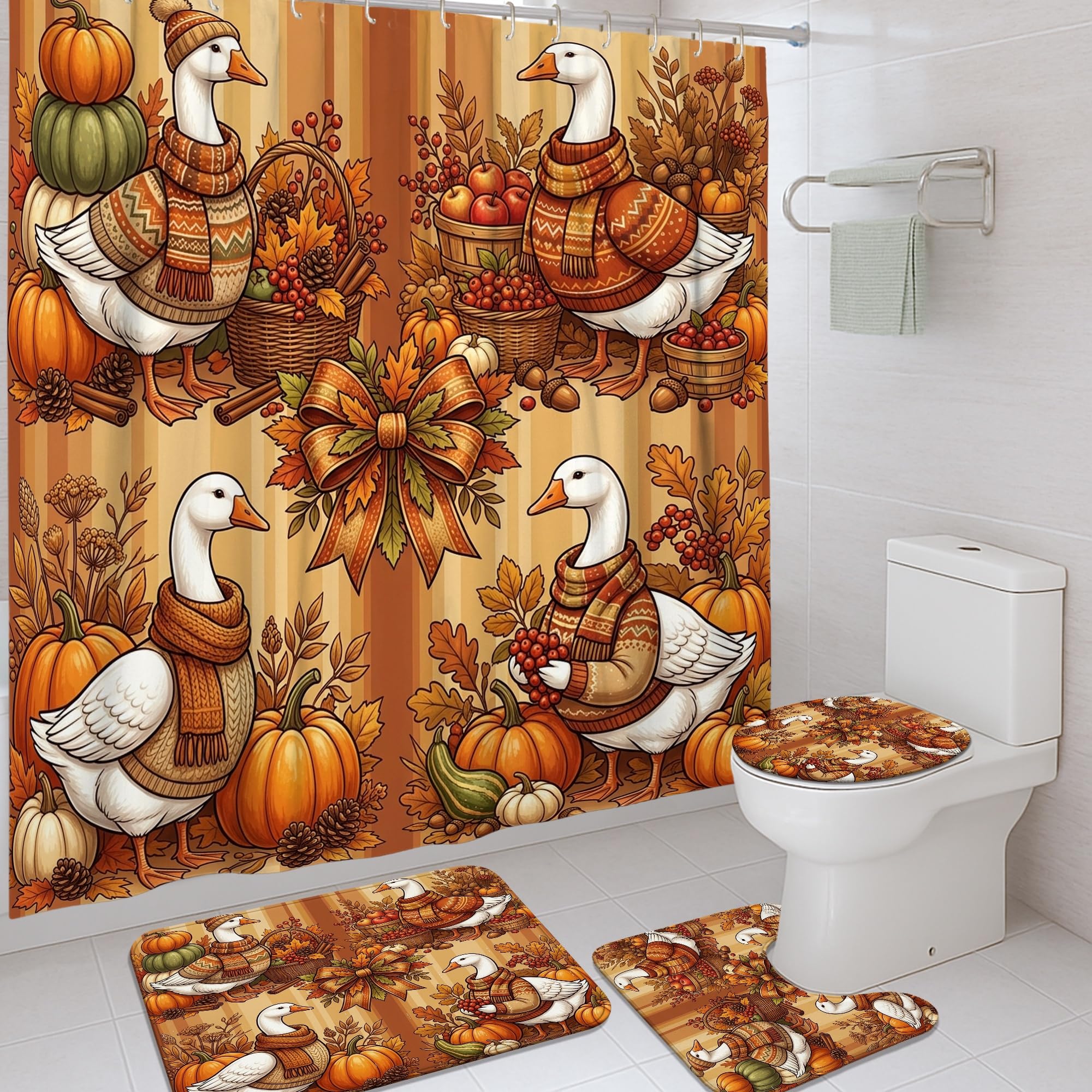 Rideau de douche oie rustique d'automne 183x183 cm lavable avec crochets