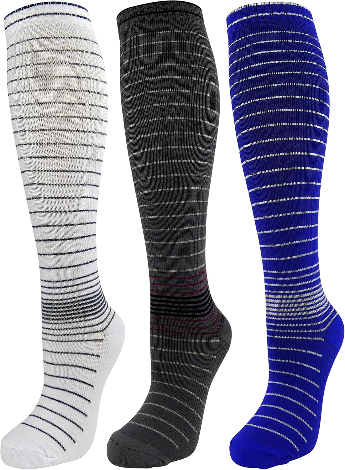 70% оƒƒ Dіѕсоunt 3 Pair Small/Medium Premium Quality Large/X-Large Colorful Moderate Graduated Compression Socks 15-20 mmHg. Nurses Running Travel Knee-High Mens and Womens Style & Blue Grey White Striped Designs