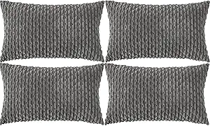 Set of 4 Dark Grey Decorative Throw Pillow Covers 12x20 Inch Corduroy Pillow Covers for Bed Couch Sofa Living Room Soft Cushion Cases