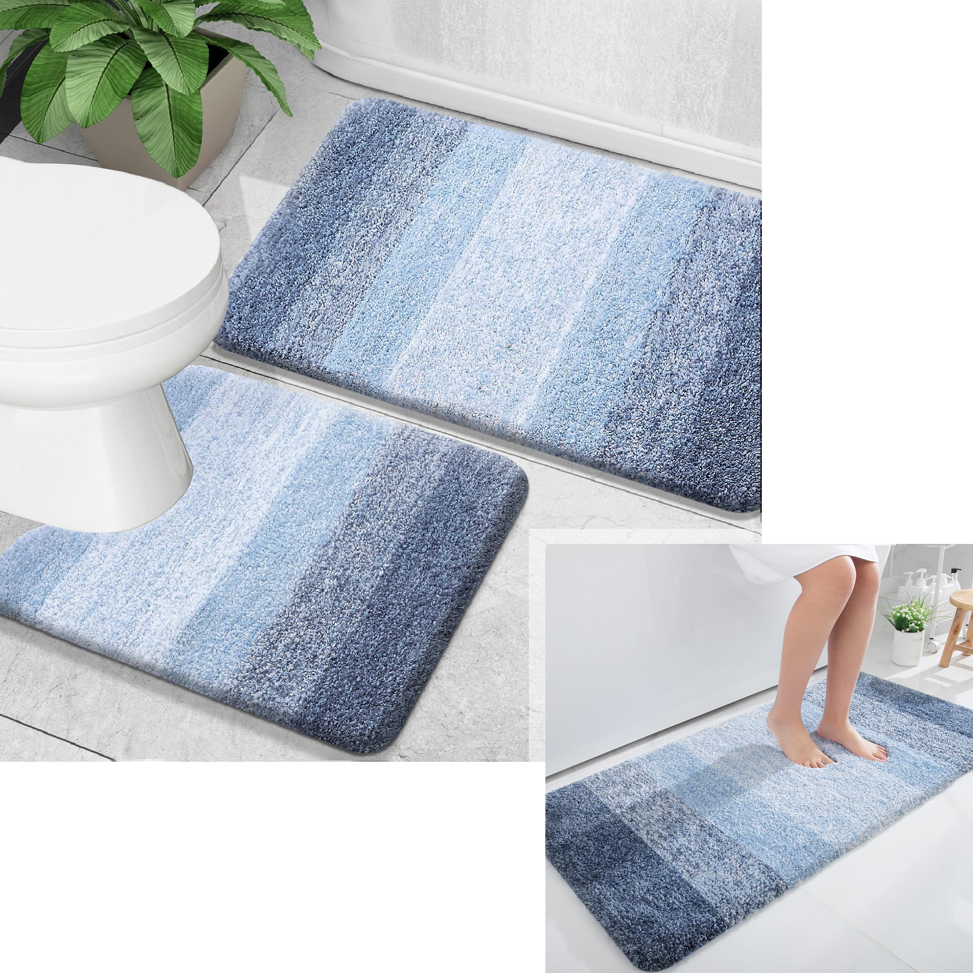 Amazon.com: OLANLY Ombre Bath Rug and Bathroom Rugs Sets 2 Piece, Bath ...