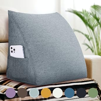 Johnear Back Cushion Bed Wedge Cushion Triangular Reading Cushion with Side Pocket 45 cm Book Cushion Mattress Wedge Support Cushion for Bed Sofa Chair Home Decoration Office Made of Linen Polyester Blend