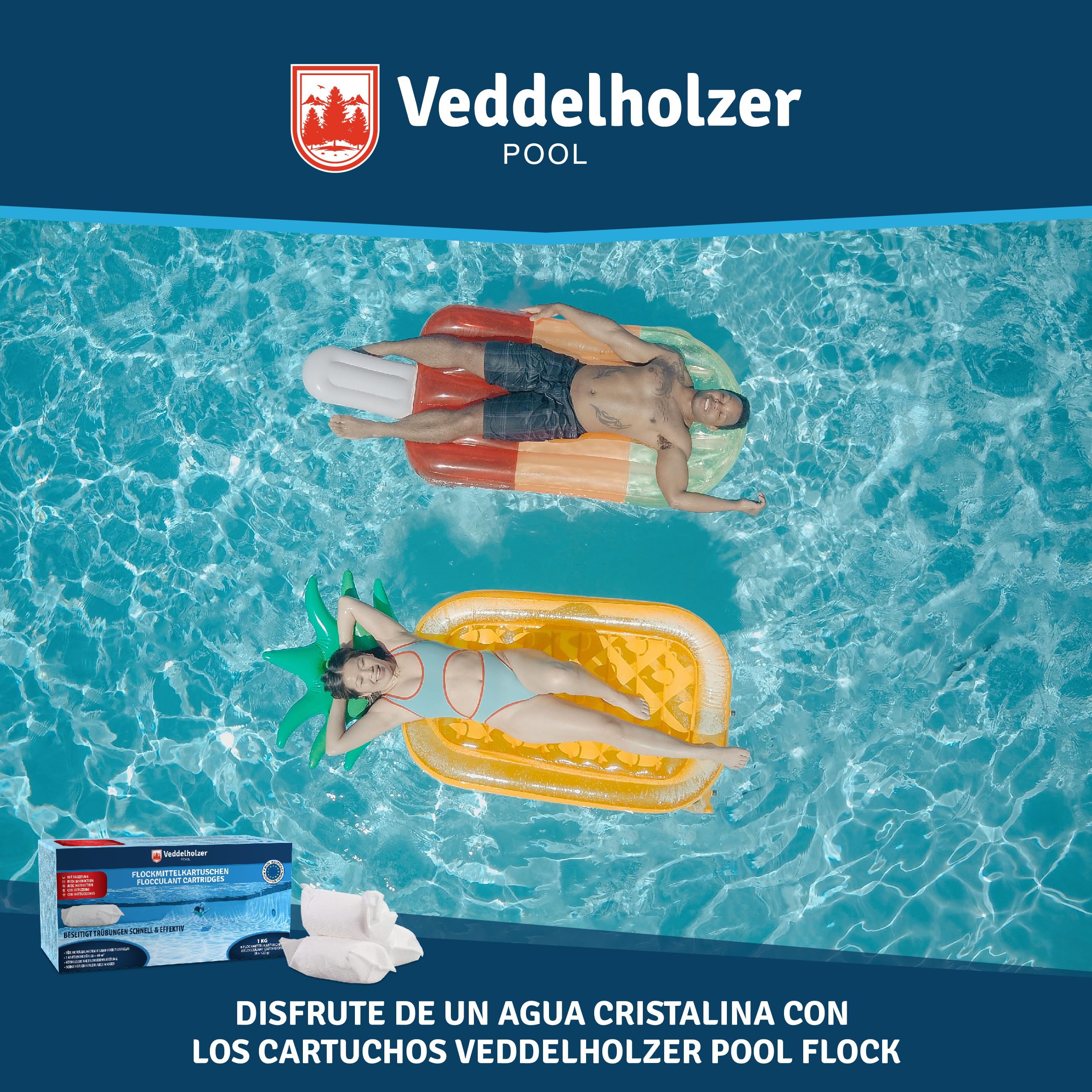 Veddelholzer 1 kg floculante Piscina Cartuchos 8 x 125g para Sistemas de Filtro de Arena y Vidrio. Floculante para Piscinas como limpiafondos, Cuidado de Piscinas, Accesorios para Piscinas