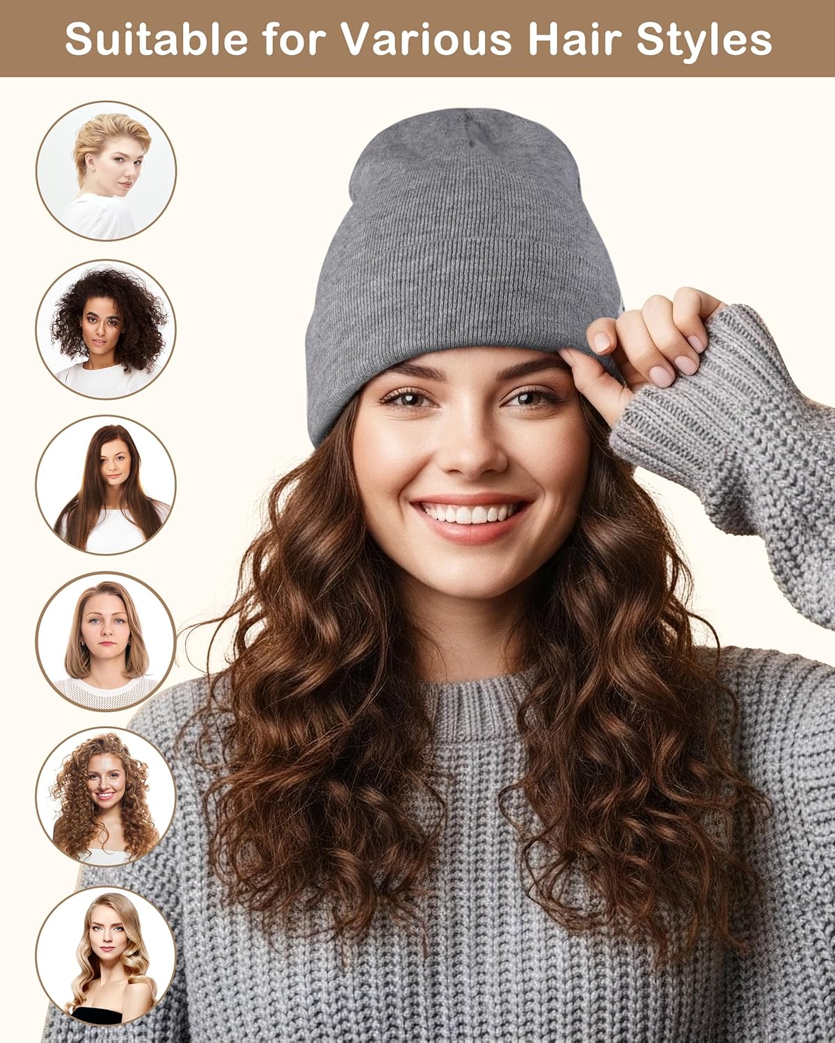 GADIEMKENSD Satin Lined Knit Beanie, Wool Blend, Warmth, Anti-Static, Anti-Pilling, Soft Hair Care, Unisex - Image 4