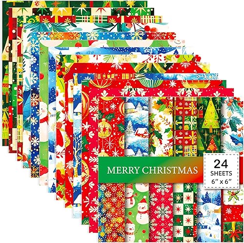 Miniatura 6 de 24 hojas de papel de desecho con temática navideña de 6 pulgadas, dibujos animados de una cara, Snowma, suministros para álbumes de recortes