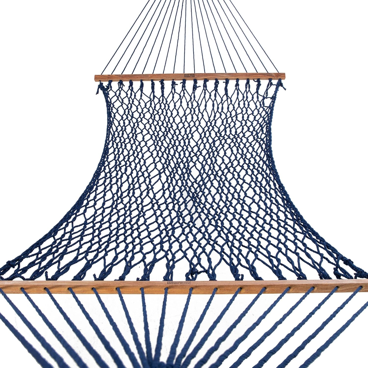 Nags Head Hammocks First Mate Navy DuraCord Rope Hammock – 12 ft. x 50 in., 450 lb Capacity, Cumaru Spreader Bar, Galvanized Hardware, Handcrafted in USA, Free Chains & Tree Hooks