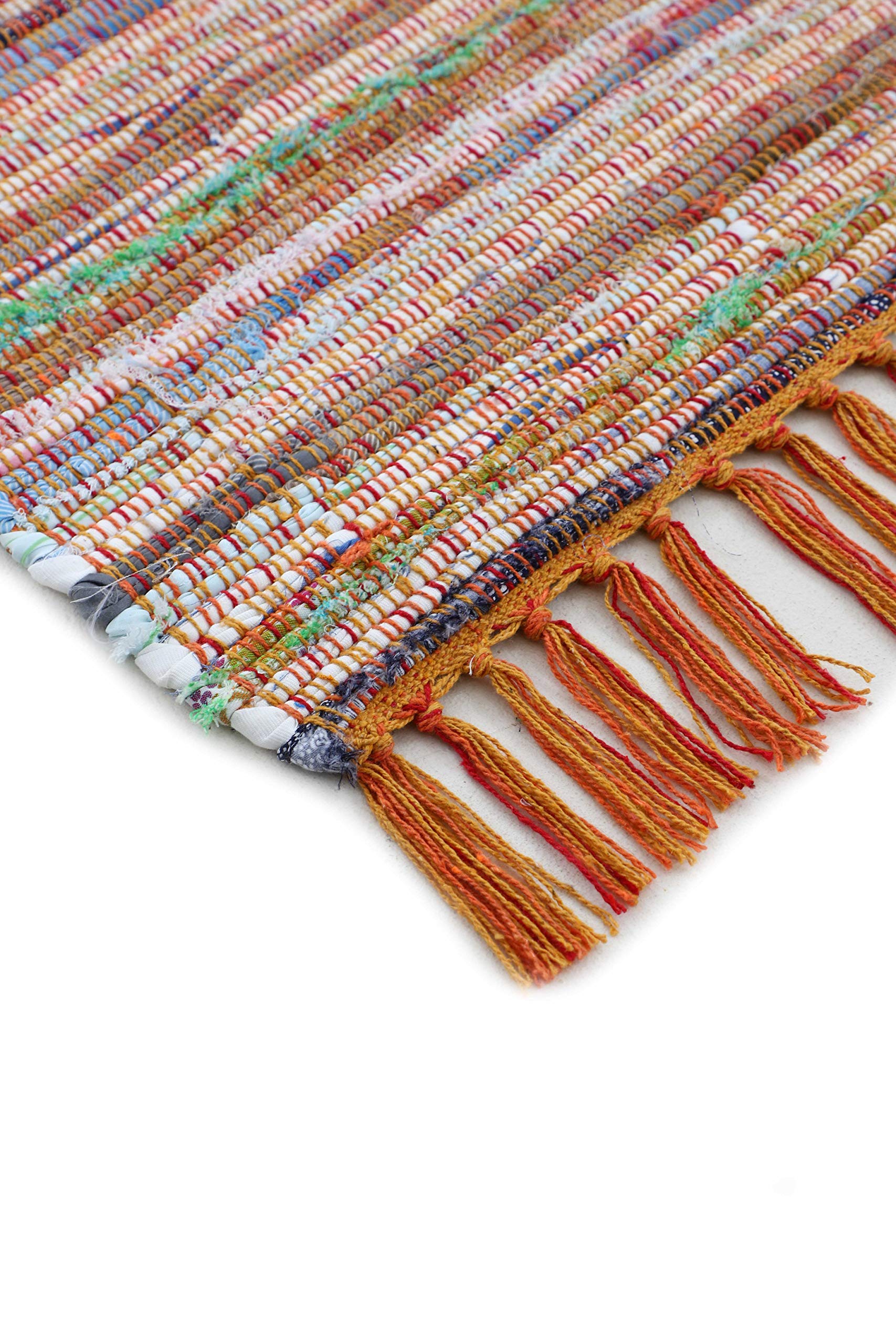 carpetfine Tappeto a tessitura Kilim Chindi Arancio 140x200 cm | Tappeto moderno per soggiorno e camera da letto