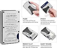 Vista 2 de Regalo para mi esposo Cartera de metal grabada minimalista personalizada para hombre de esposa Tarjetero delgado de aluminio personalizado