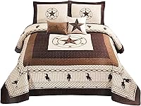 Vista 8 de Western Collection Edredón de lujo de 5 piezas con cojines para el hogar con estrellas y caballos occidentales (Queen, caballo marrón)