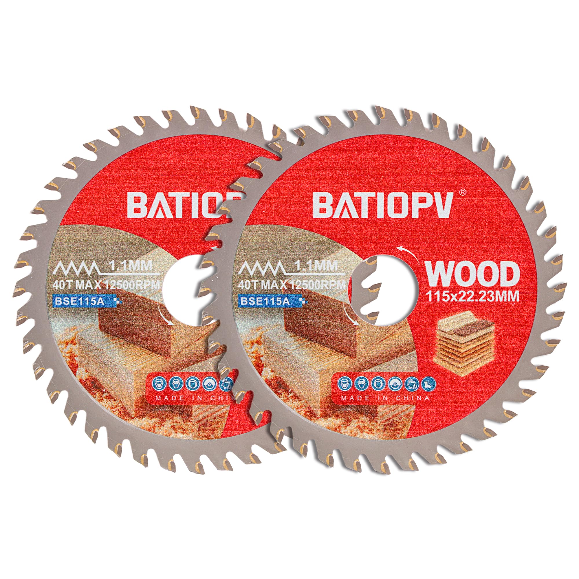 BATIOPV 2 Pack Circular Saw Blade 115 x 22,23mm for Angle Grinder – 40T TCT Saw Blades for Wood, Plywood, Laminate, Drywall & Plastic – Compatible with Circular Saws & Plunge Saws