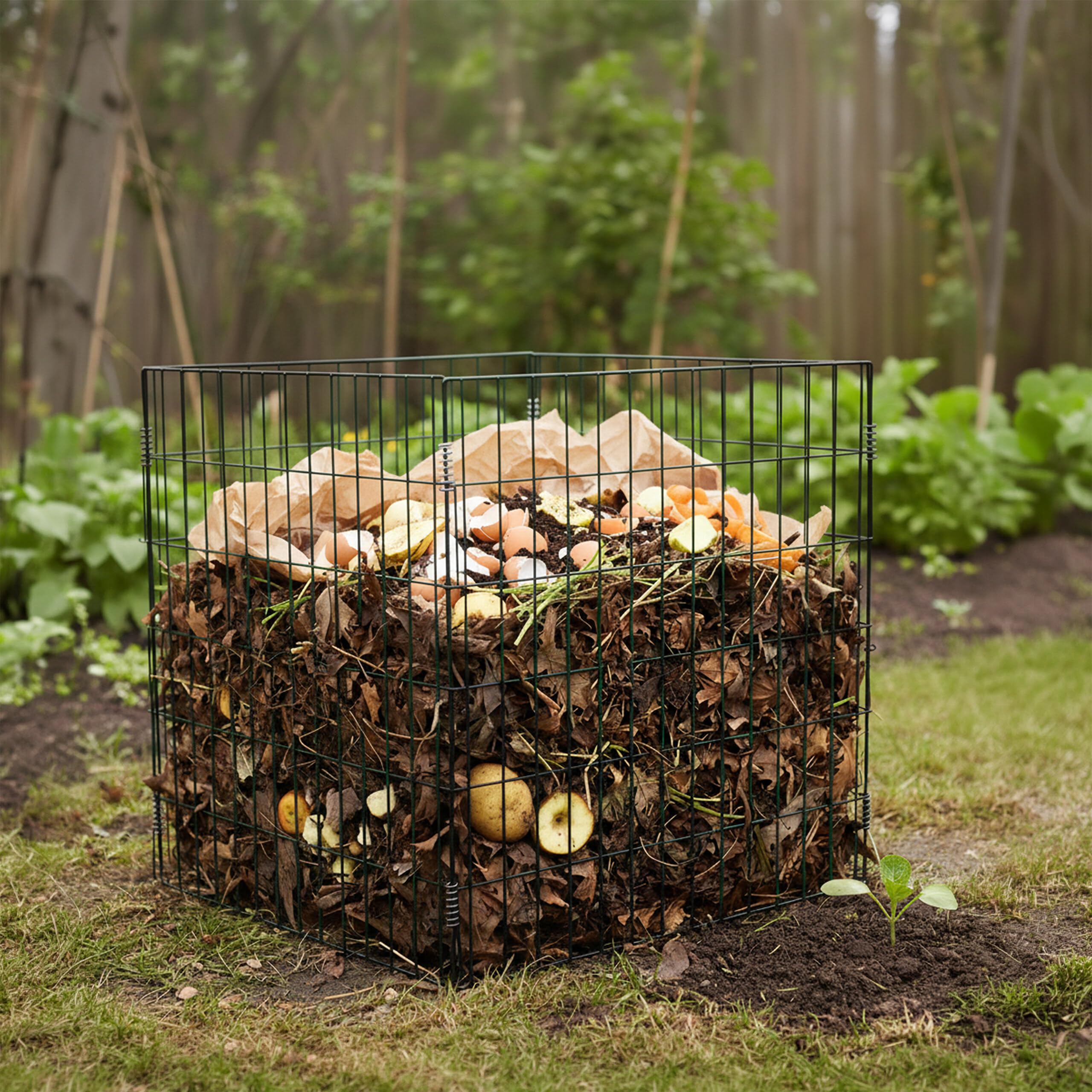 Relaxdays Composteur en métal, Lot de 2, 76x76x76 cm, Fil Acier thermolaqué, Jardin, Noir