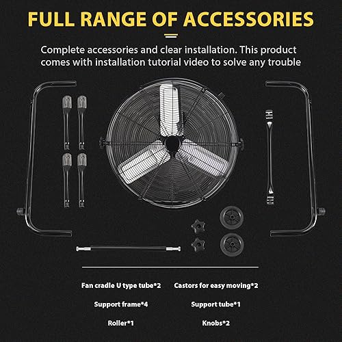 Miniatura 4 de Ventilador de tambor industrial de 30 pulgadas, ventilador de piso resistente de 14000 CFM, potente circulador de aire de 3 velocidades con ruedas