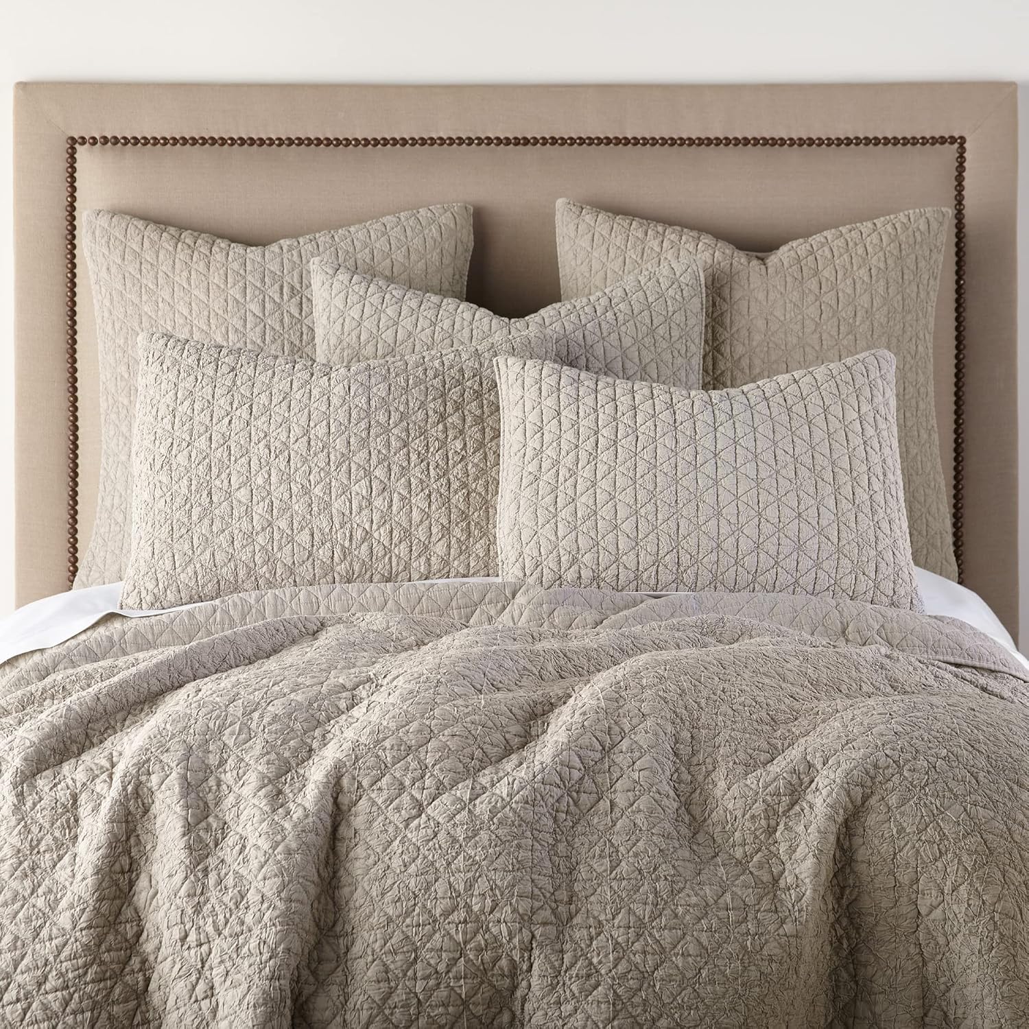 homthreads by Levtex Home - Rowan Quilt Set - Full/Queen Quilt and Two Standard Shams - Diamond Quilted - Tan Crinkle - Quilt (88x92in.) and Shams (20x26in.) - Reversible - Polyester