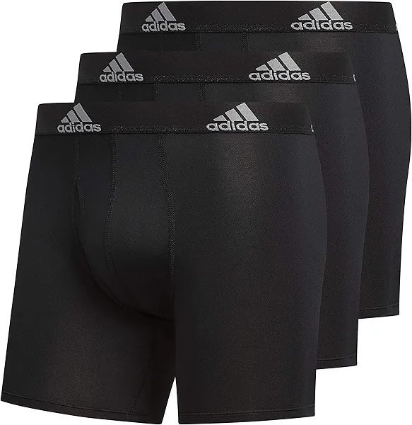 adidas Men's Performance Boxer Brief Underwear (3-Pack), Black/Black Black/Black Black/Black, Small