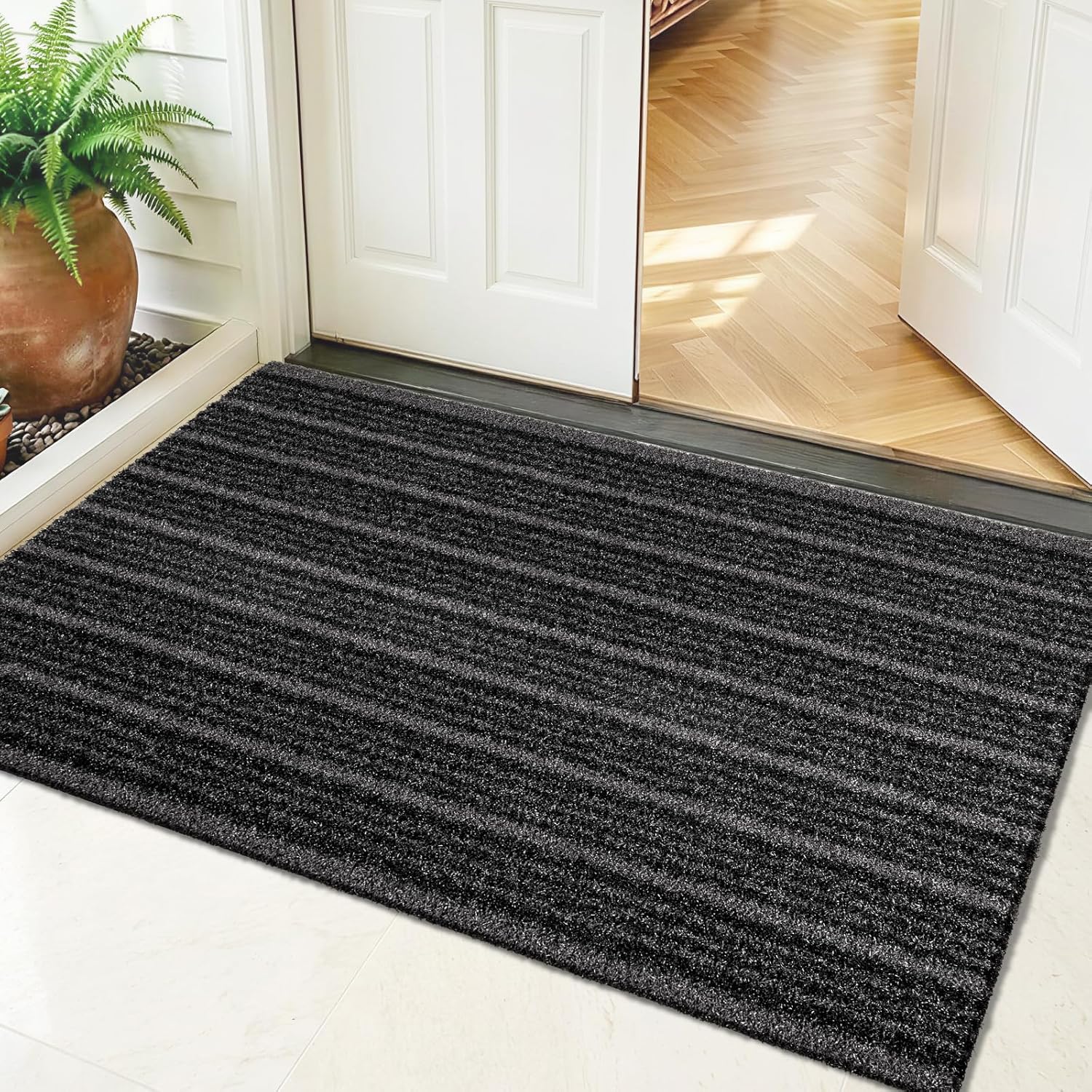 Outdoor Front Door Mat 24" x 36", Dirt Trapping Outside Entrance Rug, Non Slip Shoe Scraper, Heavy Duty Commercial Rug for Patio, Garage, Traffic Area, Office, Roll Packing